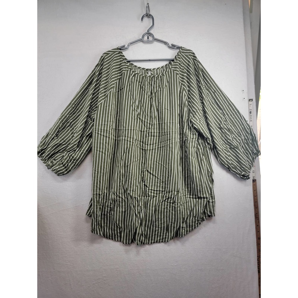 NWOT EVRI Womens Light Weight Blouse Green and White stripes Size 3X
